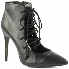 LFL Lust For Life Ego Black Stiletto Ankle Pump Size 6 NIB Lace Up Pointed Toe 