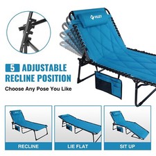 VILLEY NEW Oversized Chaise Lounge Padded Folding Camping Cot Patio Lounge Chair