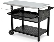Movable Grill Table Outdoor Garden BBQ Food Prep Cart Stainless Steel