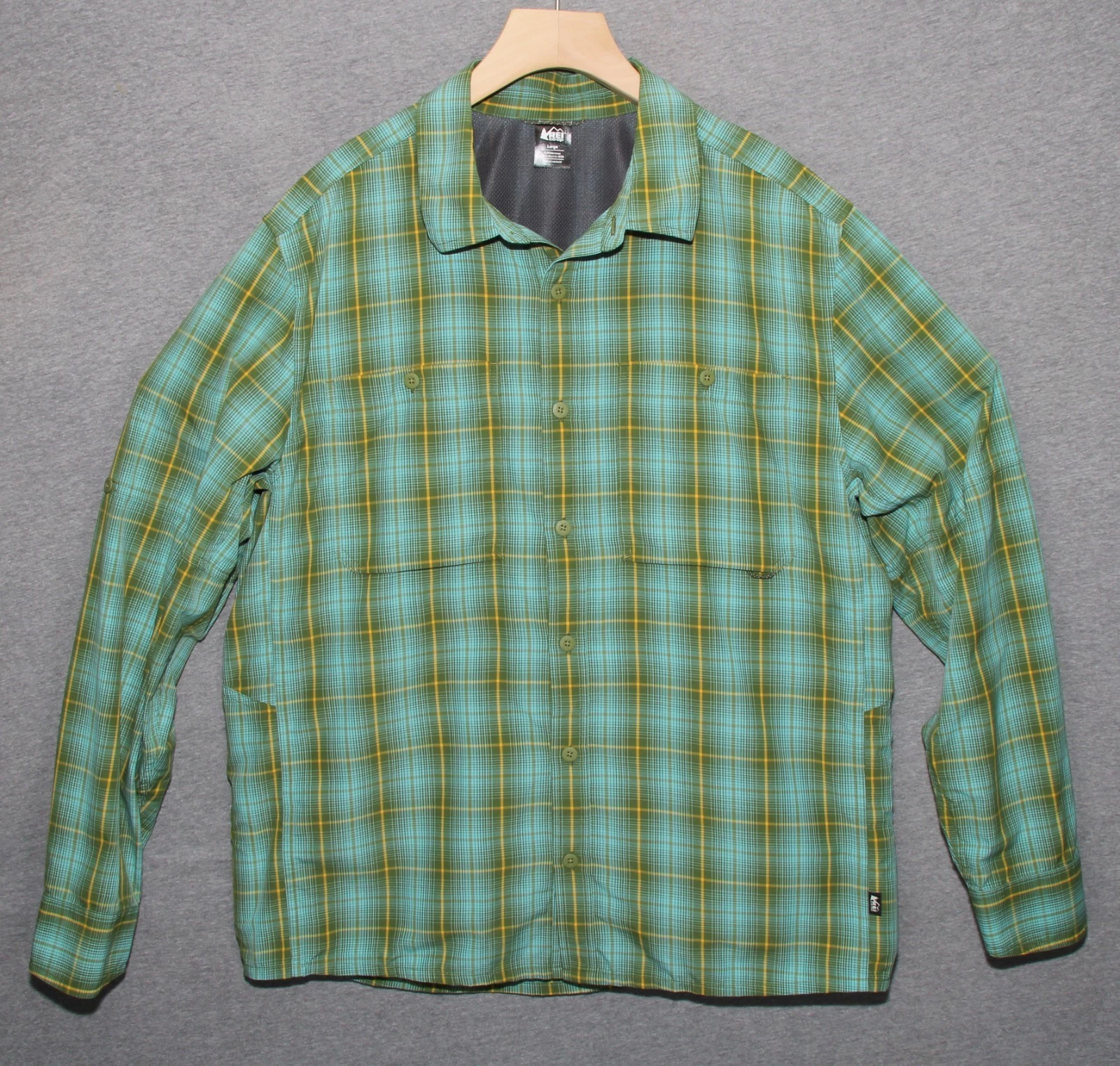 REI Co-op Shirt Mens Large Green Teal Plaid Nylon Hiking Trail Long Sleeve L
Opens in a new window o