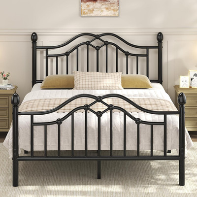 Queen Metal Bed Frame with Headboard and Footboard, Modern Iron Platform Bed Fra