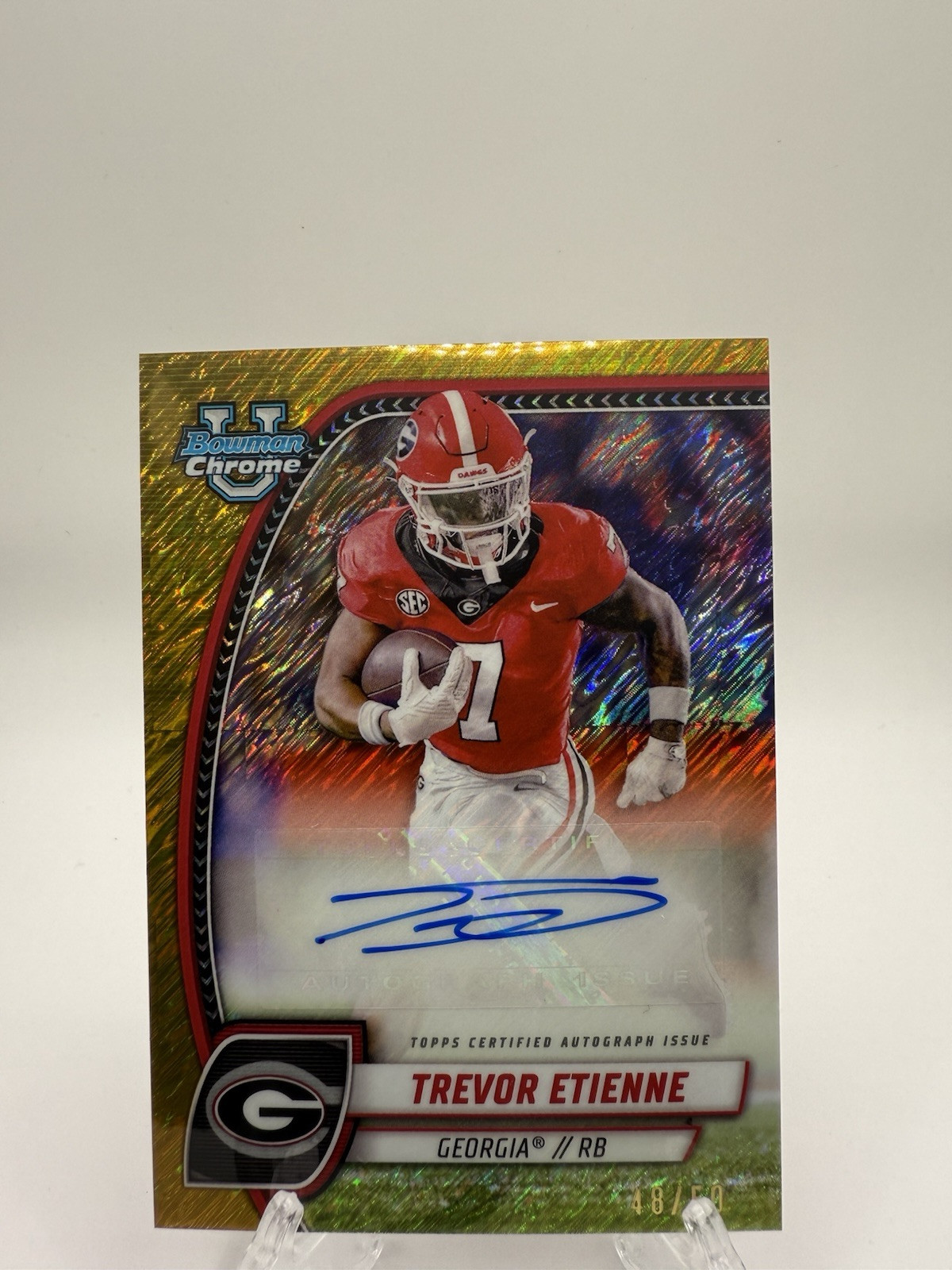 2024 Bowman University Chrome Gold Shimmer Refractor 48/50 Trevor Etienne Auto