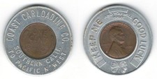 Coast Carloading Co. LOS ANGELES To PORTLAND & SEATTLE---Encased 1955-D 1¢ Token