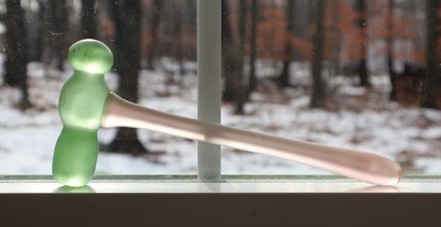 Vintage Hand Made Glass Pink & Green Ball Peen Hammer Art Glass 8.5''  as found