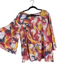 Cocomo Woman Floral Boho Tunic Top Plus size 2X Cotton Blend Bell Sleeves Tiered
