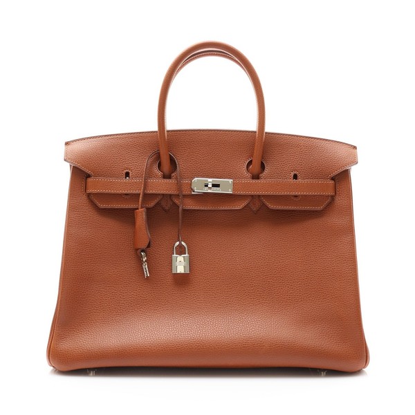 HERMES Birkin 35 Handbag Brown Ardennes Leather 口J Stamp PHW