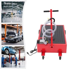 Low Profile Oil Drain Pan 20 Gallon Oil Drain Cart w/ 110W Manual Pump & Hose