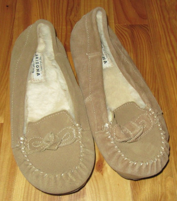 Arizona 6M Suede Leather & Faux Fur Comfort Moc Slipper NWT No Box CUTE!