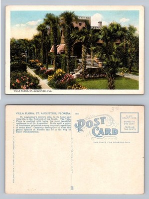St Augustine, FL-Florida, Villa Flora Residence Garden Tropical Vintage Postcard