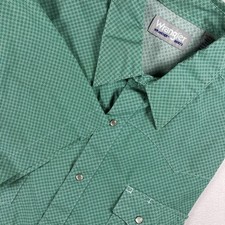 Wrangler Wrancher Shirt Mens XL Green Pearl Snap Short Sleeve Western Cowboy