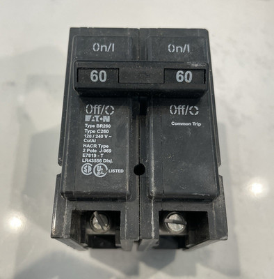 Eaton BR260 60A 2-Pole Plug-In Circuit Breaker 120/240VAC Common Trip