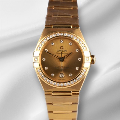 Omega Ladies 29mm Constellation 18K Gold Diamond Dial Watch 131.55.29.20.58.001