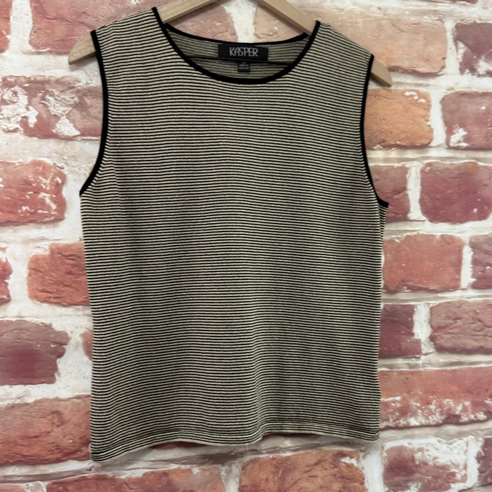 Camiseta sin mangas Kasper Top para mujer 18 dorada negra a rayas metálicas tejida Foto 2 de 4