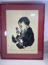 Original Barbara Dunham Printblock Print Baby And Toy 15/25 Signed