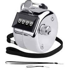 BGJRBY Metal Hand Tally Counter 4 Digit Clicker with Lanyard Silver Tool