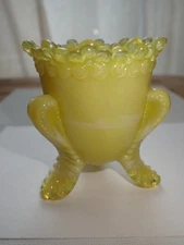 Degenhart Forget-Me-Not Yellow Mustard Slag Glass Toothpick Holder Glows