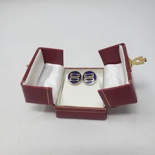 London Badge & Button Co Cufflinks Daks Double D's Logo Mid Century MCM Cobalt