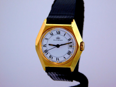 VINTAGE BUCHERER(ROLEX) ROMAN NUMERAL 17J SWISS 18K GP LADIES WRISTWATCH C.1970s