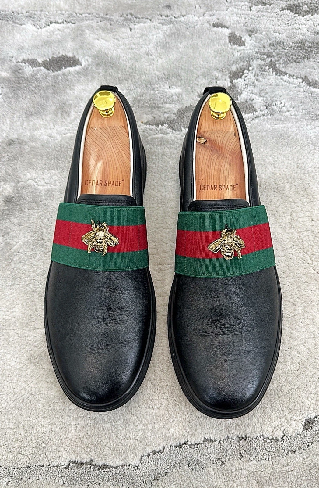 Baskets authentiques Gucci Web Bee en cuir noir pour homme US13 EU46,5 UK12,5