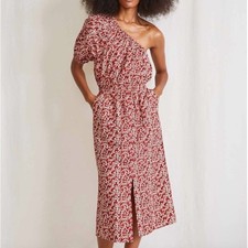 Apiece Apart Palma One Shoulder Dress Mango Bouquet Red Floral Medium