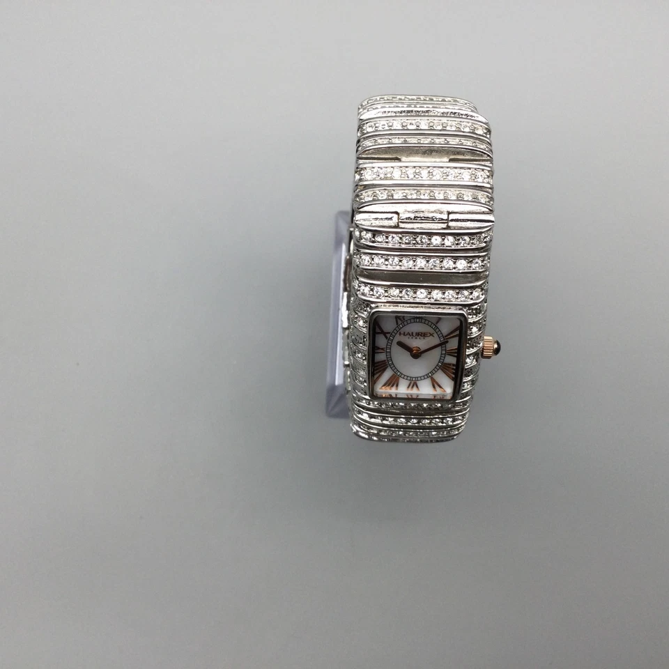 Haurex Italy Watch Women 24mm Crystals Silver Tone Bling MOP New Battery 7.5" - Image 3 of 4