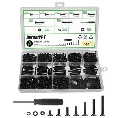 1001 Pcs M3 Countersunk Screws Assortment Kit, Flat Head Machine Screws Phillips