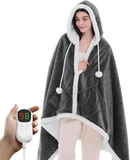 Wearable Heated Blanket with Sleeves Foot Pocket Heated Throw for Adults 70 x 50