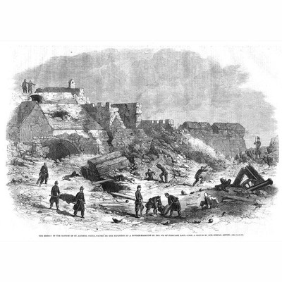 ITALIEN Bruch in der Bastion St. Antonio bei Gaeta - antiker Druck 1861