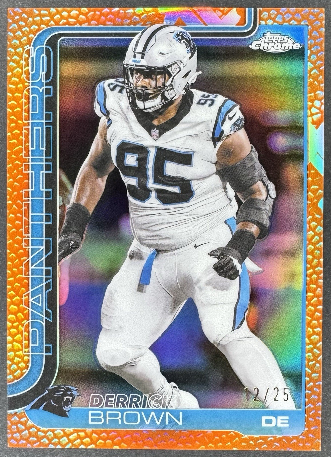 2025 Topps Chrome Derrick Brown #47 Orange Pigskin Refractor /25 Panthers