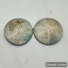 Vintage Metal Belt Buckle Womens One Size Silver Round Geometric Clip Art Deco