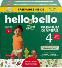 58 pk Grinch Size 4 Hello Bello Dr. Seuss Premium Baby Diapers Limted Edition
