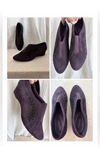 Antia Cheryl Purple Suede Wedge Shoes Slip On Elastic Gore Women's 9 WW Wide