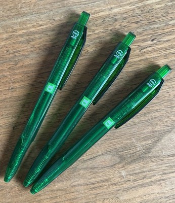     3 TD Bank Ball Point Pens Green Semi-Translucent Click Ballpoint Pens