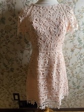 ELIZA J CROCHET LACE OVERLAY CREW NECK Pink SHEATH DRESS Size 4 Lined Lacey