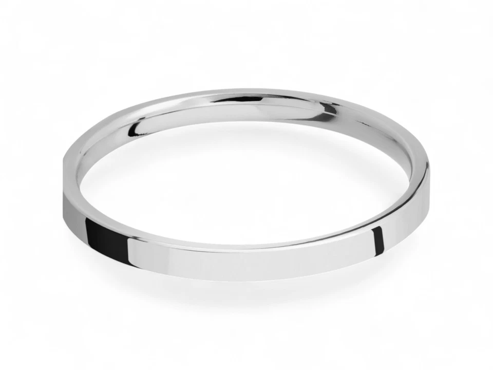 18K White Solid Gold 2mm FLAT Wedding Band Ring - Comfort Fit Polished New - Image 3 of 4