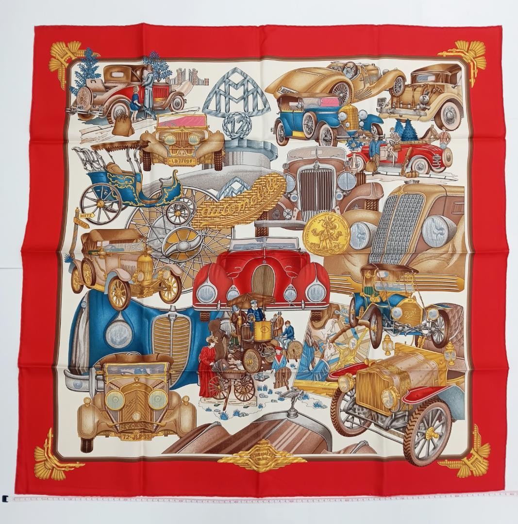 HERMES Carre 90 Automobile Silk Scarf Red Women | eBay
