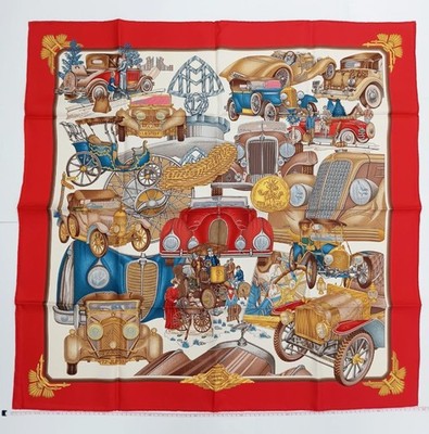 HERMES Carre 90 Automobile Silk Scarf Red Women | eBay