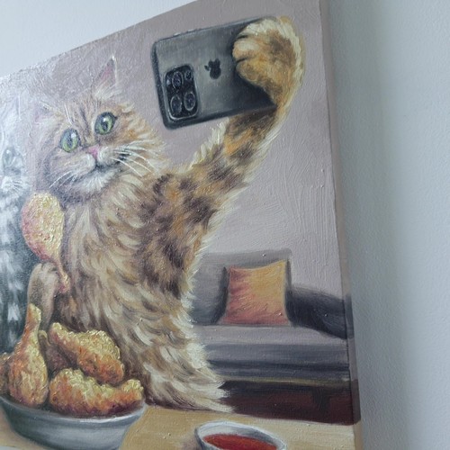 Ukrainian Artist Oil Painting Cat Couple Selfie Humor Wall Art Home Decor Gift - Picture 21 of 24