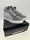 Mens Rhinestone Sneakers Size 12 Silver Velvet High Top Studded Embellished