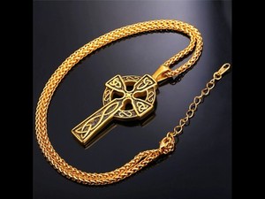 Authentic USA Base Gold Plated Cross Pendant Necklace Men Jewelry 22"Chain