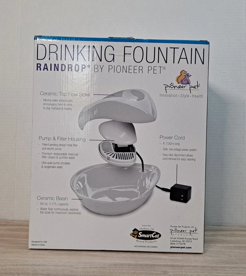 Raindrop Fountain Pet Drinking Fountains 60 oz. White Ceramic - Image 2 of 4