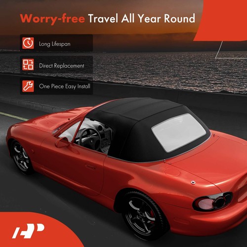 1x Black Convertible Soft Top w/ Clear Plastic Window for Ford Mustang 1983-1993 - Picture 2 of 9