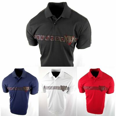 Mens Polo Shirt Animal Stripe Crystal Stone Shoulders Slim Fit Stretch Casual