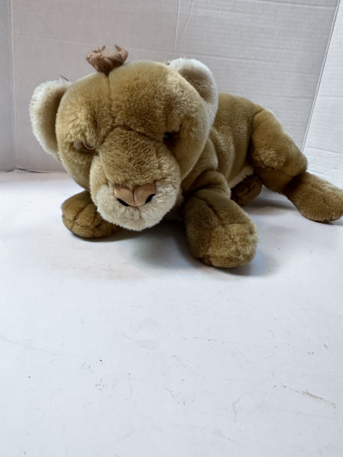 E&J Classics Vintage Tiger Lion CUB Plush Toy Tan White 18" Laying