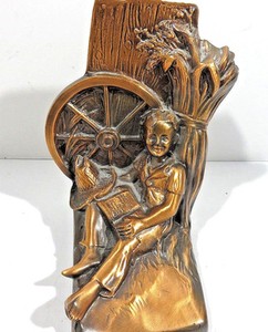Girl Reading a Book Bookend / Door Stop / Copper and Brass