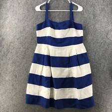 Ann Taylor Loft Day Dress Womens 6 Blue White Striped Tank Strappy Linen Blend