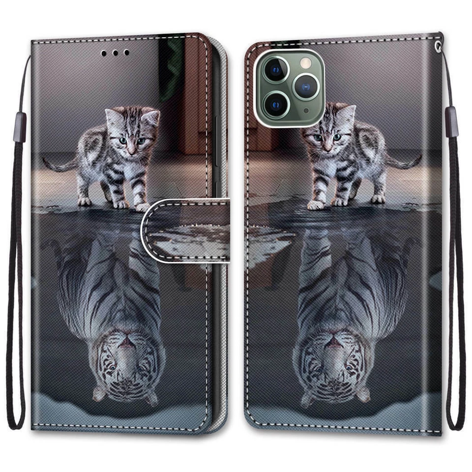 Cat Tiger Wallet Phone Case For Samsung S8 S9 S10 S20 S21 S22 S23 Note 20 A13 5G - Image 2 of 4
