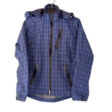 Ariat Riding Jacket XS Ombre Equestrian Hooded Plaid Lightweight Blue FLAWED 