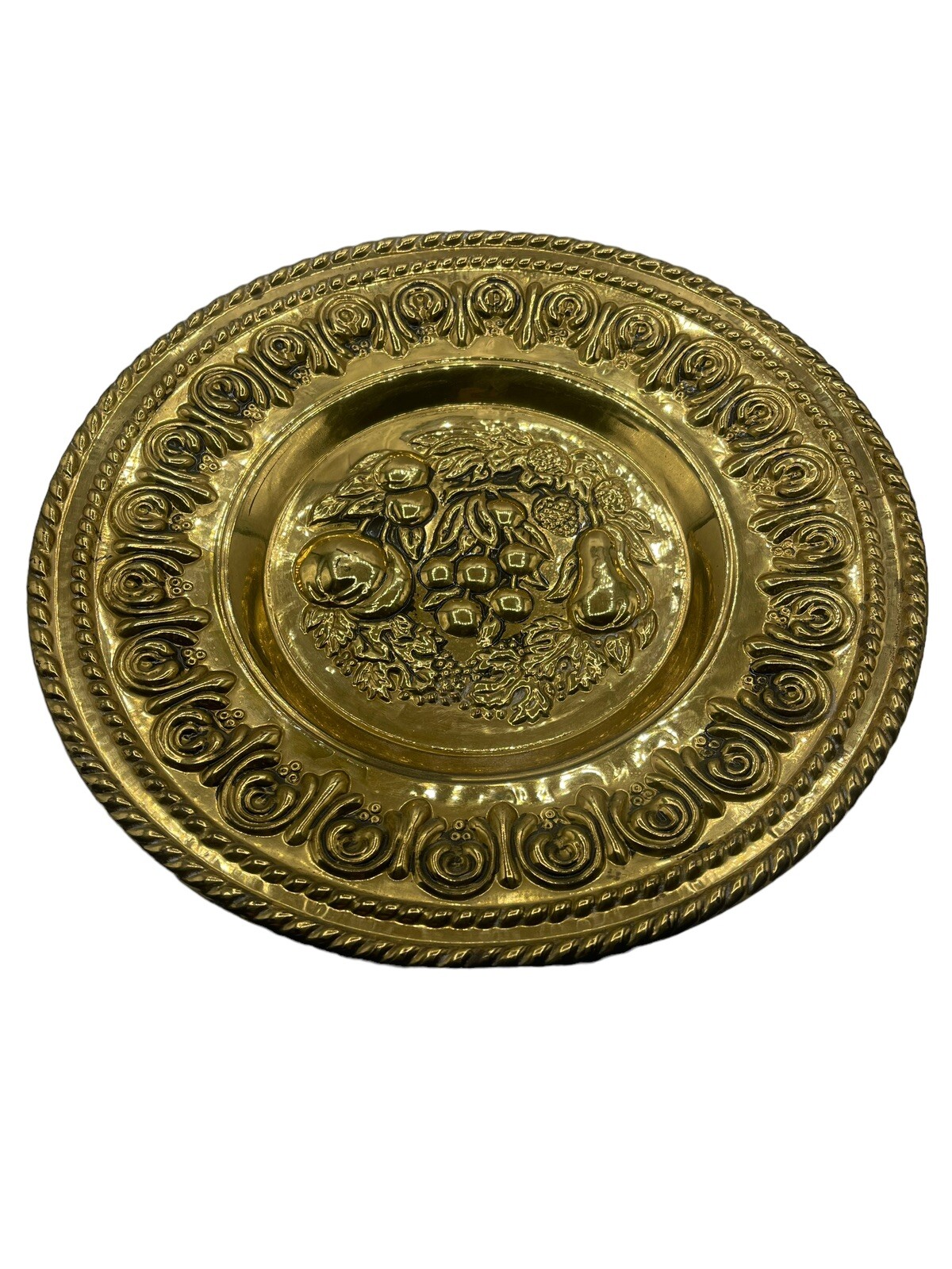 Vintage Embossed Brass Wall Plate 11 1/2" Made in England Fruit Grapes