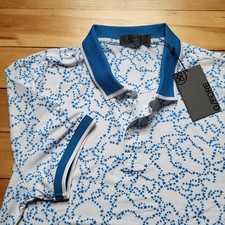 New G Fore Polo Shirt Mens Medium Blue Geometric Performance Stretch Preppy USA